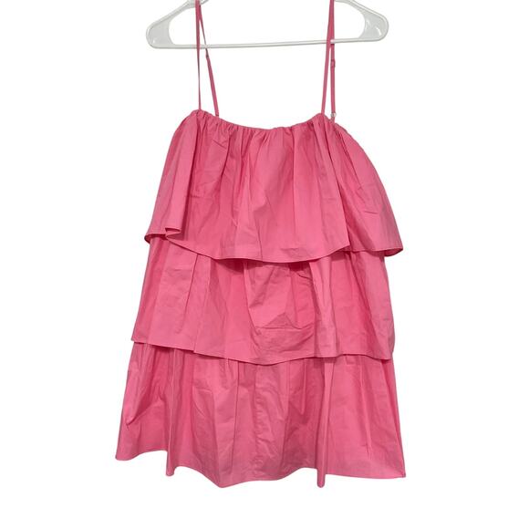 Day & Moon Pink Flounce Ameila Tiered Poplin Mini Dress Sz Medium Ruffles - Picture 3 of 8